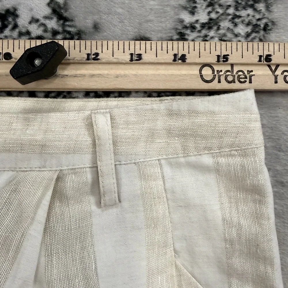 Who What Wear Linen Blend Pants Women 8 Wide Leg Cropped Striped Beige High Rise - Picture 4 of 14